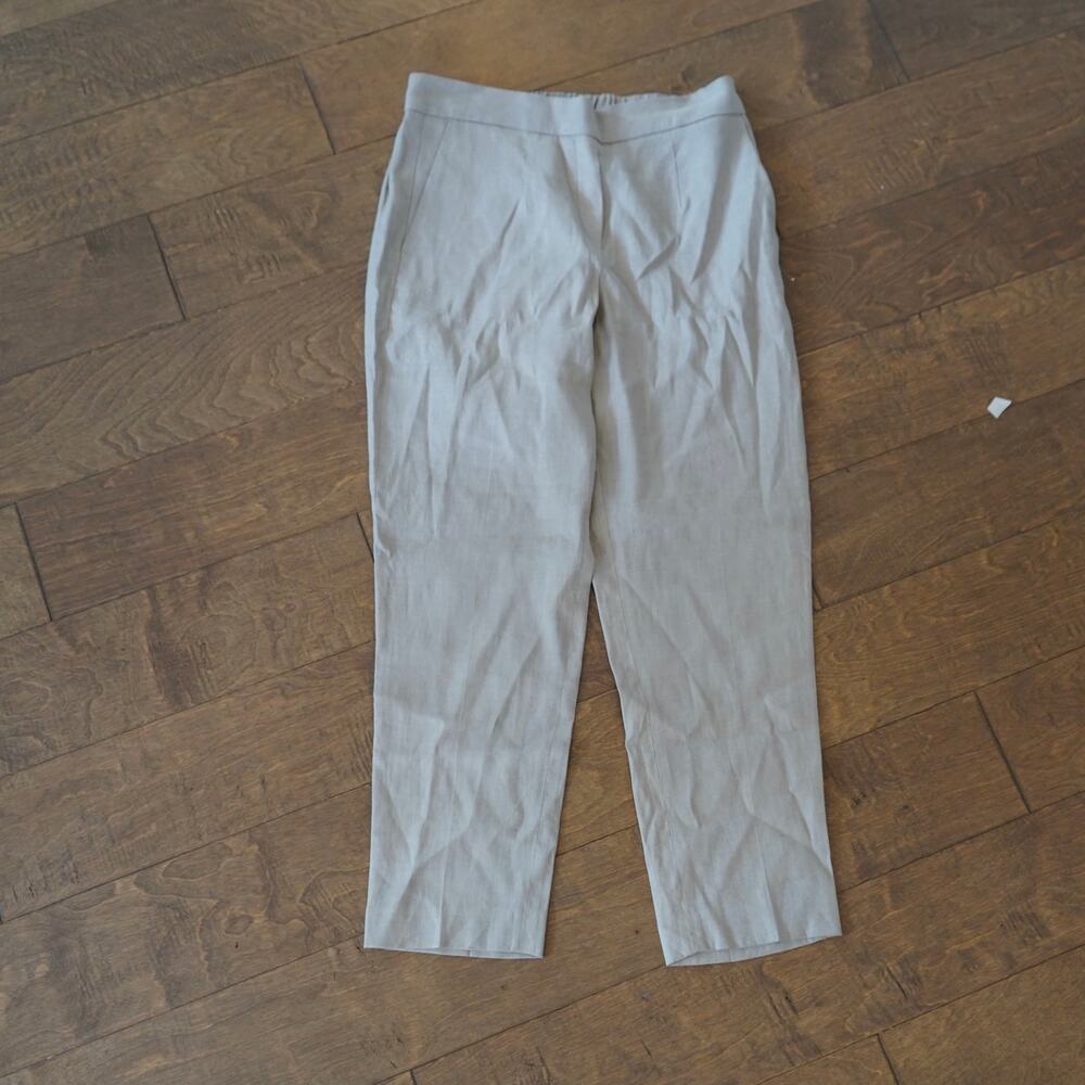 Babaton Aritzia Womens SZ 6 Biege Linen Blend Tapered Pants High Waist Tailored